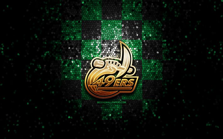 Charlotte 49ers, glitter logotipo, NCAA, verde preto fundo quadriculado, EUA, time de futebol americano, Charlotte 49ers logotipo, arte em mosaico, futebol americano, Am&#233;rica