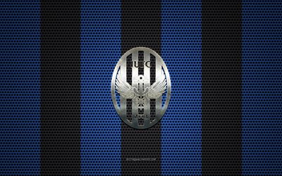 Incheon United FC logo, South Korean football club, metal emblem, blue black metal mesh background, Incheon United FC, K League 1, Incheon, South Korea, football