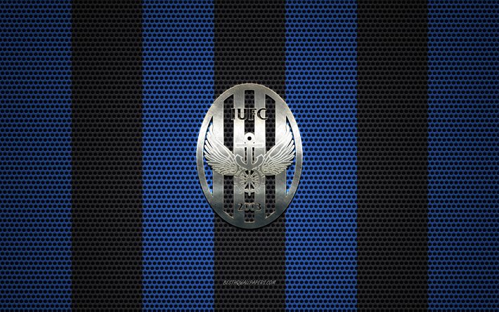 Incheon United FC logo, Sud-cor&#233;en du club de football, embl&#232;me m&#233;tallique, bleu noir de maille en m&#233;tal d&#39;arri&#232;re-plan, Incheon United FC, K de la Ligue 1, Incheon, Cor&#233;e du Sud, le football