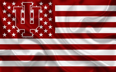 Indiana Hoosiers, squadra di football Americano, creativo, bandiera Americana, bordeaux, bianco, bandiera, NCAA, Bloomington, Indiana, USA, Indiana Hoosiers logo, stemma, bandiera di seta, il football Americano