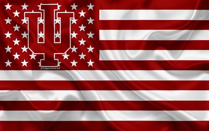 Indiana Hoosiers, Amerikan futbol takımı, yaratıcı Amerikan bayrağı, bordo beyaz bayrak, NCAA, Bloomington, Indiana, USA, Indiana Hoosiers logo, amblem, ipek bayrak, Amerikan Futbolu