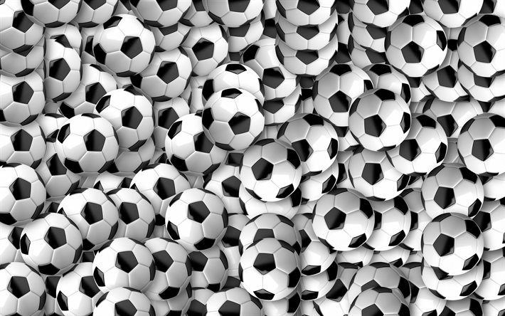 bollar m&#246;nster, 4k, 3D-texturer, fotbollar, 3D-bollar konsistens, bakgrund med bollar, sport texturer, bollar texturer, fotboll texturer