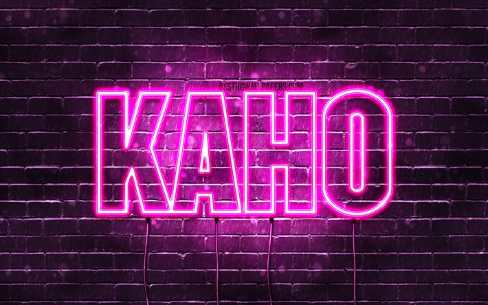 Kaho, 4k, tapeter med namn, kvinnliga namn, Kaho namn, lila neon lights, Grattis P&#229; F&#246;delsedagen Kaho, popul&#228;ra japanska kvinnliga namn, bild med Kaho namn