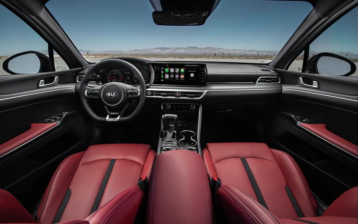 2021, Kia K5 GT, interior, inside view, new Optima, new K5 interior, front panel, Korean cars, Kia