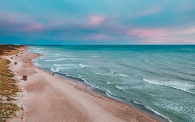 Baltic Sea, coast, beach, evening, sunset, seascape, waves, beautiful coast, Klaipeda County, Giruliai, Lithuania