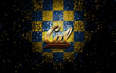 california golden bears, glitter, logo, ncaa, blau, gelb kariert, hintergrund, usa, american-football-team, die california golden bears logo, mosaik-kunst, american football, amerika