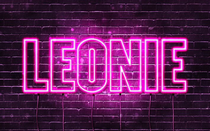 Leonie, 4k, pap&#233;is de parede com os nomes de, nomes femininos, Leonie nome, roxo luzes de neon, Feliz Anivers&#225;rio Leonie, popular alem&#227;o nomes femininos, imagem com Leonie nome