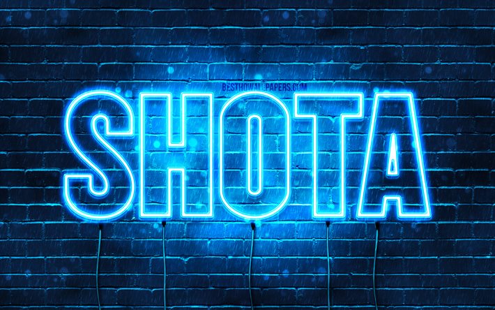 Shota, 4k, tapeter med namn, &#246;vergripande text, Shota namn, Grattis P&#229; F&#246;delsedagen Shota, popul&#228;ra japanska manligt namn, bl&#229;tt neonljus, bild med Shota namn