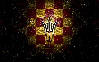 Arizona State Sun Devils, el brillo del logotipo, de la NCAA, p&#250;rpura amarillo fondo de cuadros, EEUU, equipo de f&#250;tbol americano, de la Arizona State Sun Devils logotipo, mosaico de arte, f&#250;tbol americano, estados unidos
