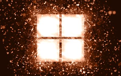 マイクロソフトの茶色のロゴ, 4k, 茶色のネオンライト, creative クリエイティブ, 茶色の抽象的な背景, Microsoftロゴ, お, Microsoft