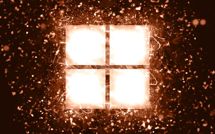 Microsoftin ruskea logo, 4k, ruskeat neonvalot, luova, ruskea abstrakti tausta, Microsoft-logo, tuotemerkit, Microsoft