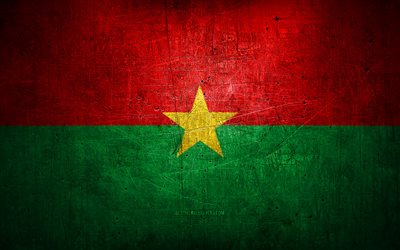 Drapeau en m&#233;tal du Burkina Faso, art grunge, pays africains, symboles nationaux, drapeau du Burkina Faso, drapeaux en m&#233;tal, Drapeau du Burkina Faso, Afrique, Burkina Faso