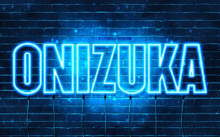 Onizuka, 4k, fonds d’&#233;cran avec des noms, nom Onizuka, n&#233;ons bleus, Joyeux anniversaire Onizuka, noms masculins arabes populaires, image avec le nom Onizuka