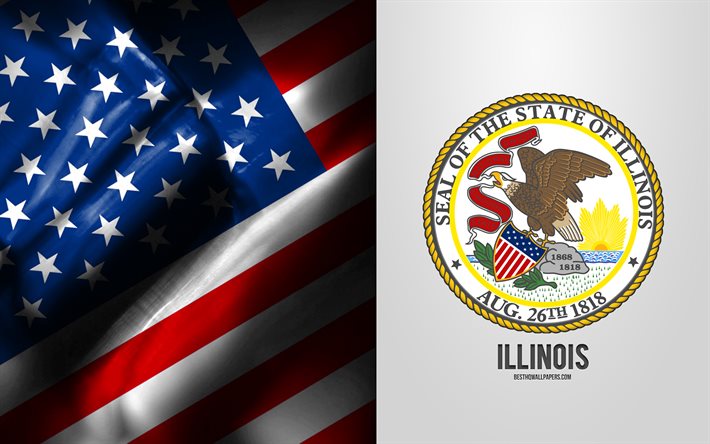 Sceau de l’Illinois, drapeau des &#201;tats-Unis, embl&#232;me de l’Illinois, armoiries de l’Illinois, insigne de l’Illinois, drapeau am&#233;ricain, Illinois, &#201;tats-Unis
