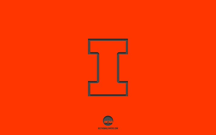 Illinois Fighting Illini, orange background, American football team, Illinois Fighting Illini emblem, NCAA, Illinois, USA, American football, Illinois Fighting Illini logo