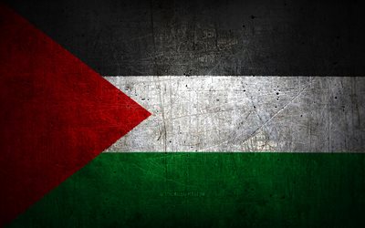 Palestinian metal flag, grunge art, asian countries, Day of Palestine, national symbols, Palestine flag, metal flags, Flag of Palestine, Asia, Palestinian flag, Palestine