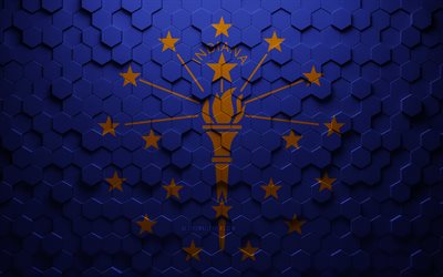 Bandeira de Indiana, arte em favo de mel, bandeira hex&#225;gonos de Indiana, Indiana, arte em hex&#225;gonos 3D, bandeira de Indiana