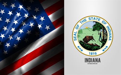 Seal of Indiana, USA Flag, Indiana emblem, Indiana coat of arms, Indiana badge, American flag, Indiana, USA