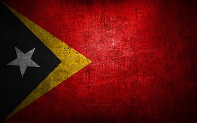 Timor-Leste metal bayrak, grunge sanatı, Asya &#252;lkeleri, Timor-Leste G&#252;n&#252;, ulusal semboller, Timor-Leste bayrağı, metal bayraklar, Timor-Leste Bayrağı, Asya, Timor-Leste