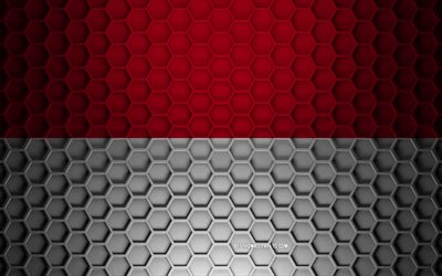 Drapeau indon&#233;sien, texture hexagones 3D, Indon&#233;sie, texture 3D, drapeau 3D Indon&#233;sie, texture m&#233;tallique, drapeau de l’Indon&#233;sie