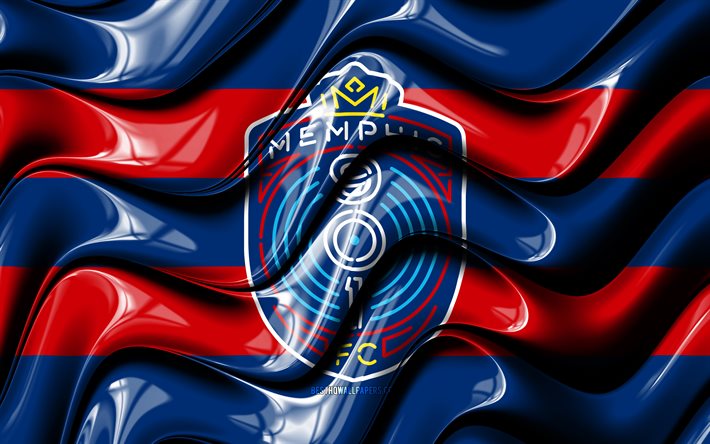 Memphis FC flag, 4k, blue and red 3D waves, USL, american soccer team, Memphis FC logo, football, soccer, Memphis FC
