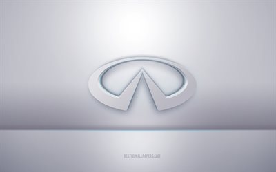 Infiniti 3d logotipo branco, fundo cinza, logotipo Infiniti, arte 3d criativa, Infiniti, emblema 3d