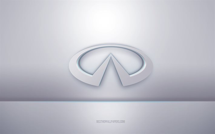 Logo blanc Infiniti 3D, fond gris, logo Infiniti, art 3D cr&#233;atif, Infiniti, embl&#232;me 3D