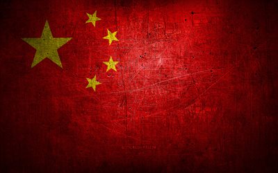 Bandeira chinesa do metal, arte do grunge, pa&#237;ses asi&#225;ticos, Dia da China, s&#237;mbolos nacionais, bandeira da China, bandeiras do metal, Bandeira da China, &#193;sia, Bandeira chinesa, China