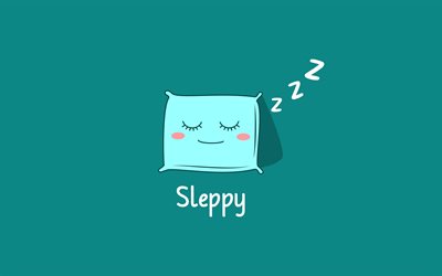 Bonne nuit, art minimaliste, somnolent, fond turquoise, oreiller de dessin anim&#233;, Bonne nuit otkritka, Message de bonne nuit