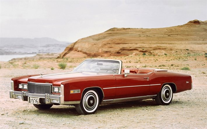Cadillac Fleetwood, retroautot, 1976 autoa, amerikkalaiset autot, punainen avoauto, 1976 Cadillac Fleetwood, Cadillac