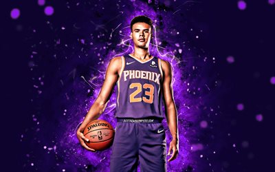 Cameron Johnson, 4k, Phoenix Suns, NBA, basket-ball, Cameron Jordan Johnson, n&#233;ons violets, Cameron Johnson Phoenix Suns, Cameron Johnson 4K