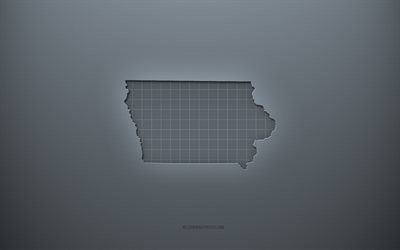 Iowa haritası, gri yaratıcı arka plan, Iowa, ABD, gri kağıt dokusu, Amerika Birleşik Devletleri, Iowa harita silueti, gri arka plan, Iowa 3d harita
