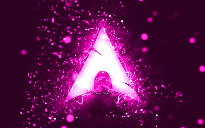 Manjaro viola logo, 4k, luci al neon viola, Linux, creativo, viola sfondo astratto, logo Manjaro, OS, Manjaro