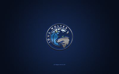 Iowa Wolves, club di basket americano, logo blu, sfondo blu in fibra di carbonio, NBA G League, basket, Iowa, USA, logo Iowa Wolves