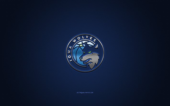 Iowa Wolves, club de basket am&#233;ricain, logo bleu, fond bleu en fibre de carbone, NBA G League, basket-ball, Iowa, &#201;tats-Unis, logo Iowa Wolves
