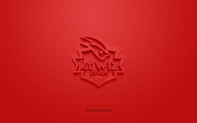 KT Wiz Suwon, luova 3D -logo, punainen tausta, KBO League, 3D -tunnus, Etel&#228; -Korean baseball -klubi, Suwon, Etel&#228; -Korea, 3d -taide, baseball, KT Wiz Suwon 3D -logo