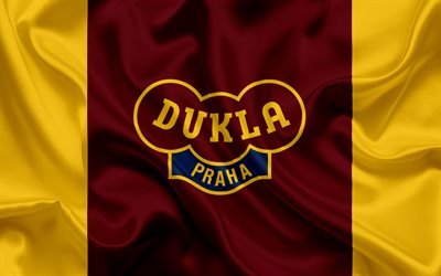 Dukla Praha, Football club, Prague, Czech Republic, Dukla emblem, logo, red yellow silk flag, Czech football championship