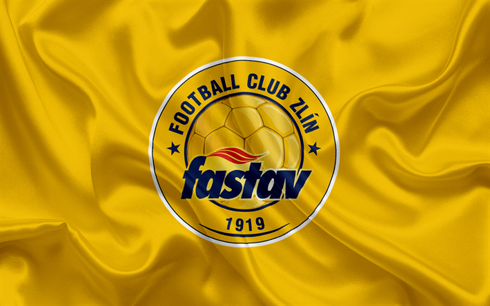 Fastav Zlin, club de F&#250;tbol, de Zlin, Rep&#250;blica checa, emblema, Fastav Zlin logotipo de seda amarilla de la bandera checa campeonato de f&#250;tbol