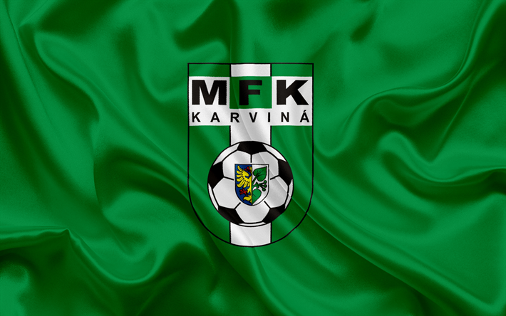 FC Karvina, Football club, Karvina, Czech Republic, Karvina emblem, logo, green silk flag, Czech football championship