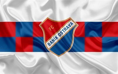 FC Banik Ostrava, football club, Ostrava, Czech Republic, emblem, logo, red blue silk flag, Czech football championship