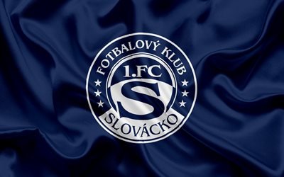FC Slovacko, football club, Uherske Hradiste, Czech Republic, emblem, Slovacko logo, blue silk flag, Czech football championship