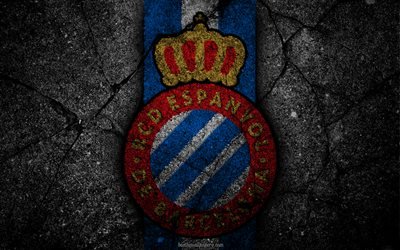 Espanyol, logo, art, La Liga, soccer, football club, LaLiga, grunge, Espanyol FC