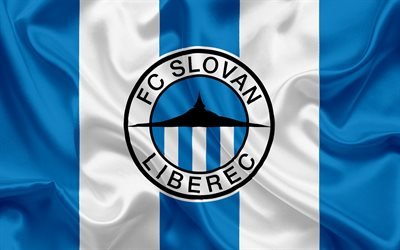 FC Slovan Liberec, Football club, Liberec, Czech Republic, Slovan emblem, logo, blue silk flag, Czech football championship