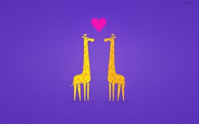 giraffe, love, minimal, cartroon animals, violet background
