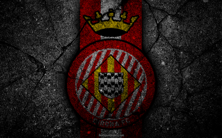 G&#233;rone, le logo, l&#39;art, La Liga, football, club de football, LaLiga, grunge, Girona FC