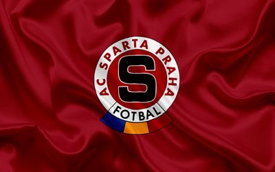 Sparta Praha, Football club, Prague, Czech Republic, emblem, Sparta logo, burgundy silk flag, Czech football championship