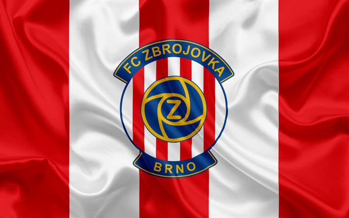 Zbrojovka, Football Club, Brno, Czech Republic, emblem, Zbrojovka logo, red silk flag, Czech Republic Football Championship
