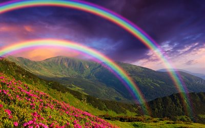 rainbow, mountains, summer, beautiful landscapes