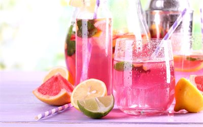 Grapefruit, lemonade, pink drink, lemon, lime