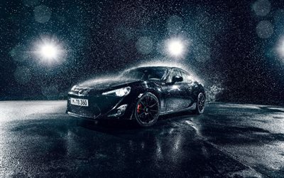 Toyota GT86, rain, 2017 cars, sportcars, black GT86, japanese cars, Toyota